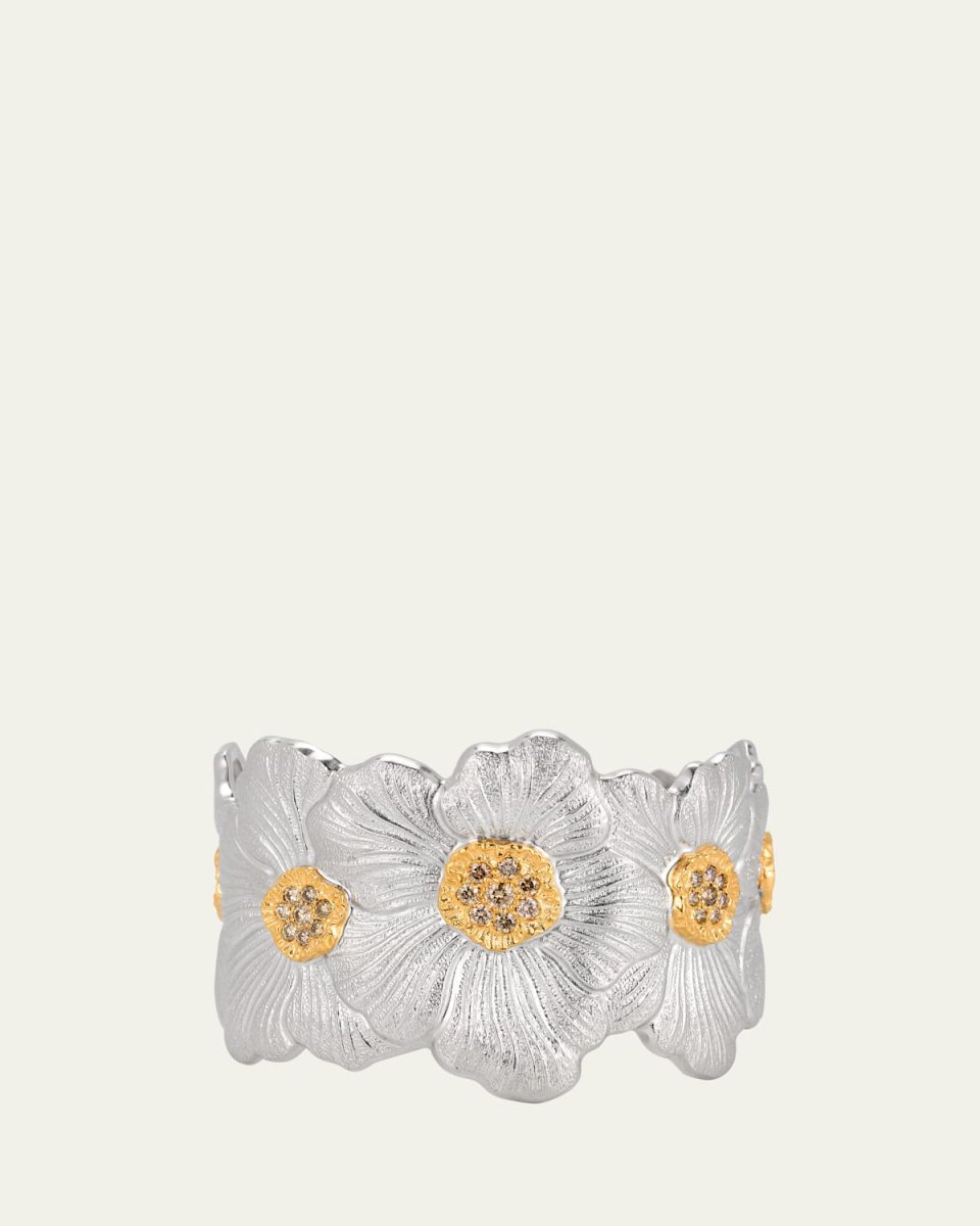 Silver and 18k Yellow Gold Gardenia Blossoms Bracelet With Diamonds